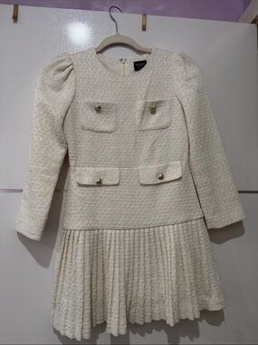 Bardot Cream Tweed Pleated Party Dress for Girls